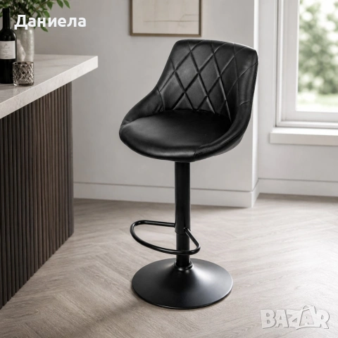 Бар стол с регулираща височина, PU кожа, 360° въртене, метална основа с поставка за крака, снимка 3 - Столове - 54481313