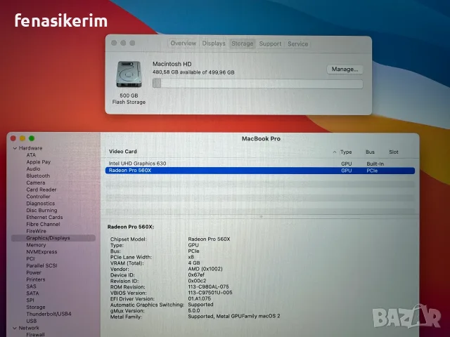 15' Core i9 Apple MacBook Pro 2019 @ 32GB RAM/512GB SSD/Radeon Pro 560X 4GB/Бат 6ч, снимка 8 - Лаптопи за работа - 55436439