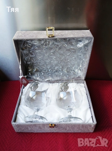 Стъклени чаши с посребрени елементи , снимка 2 - Антикварни и старинни предмети - 54321849