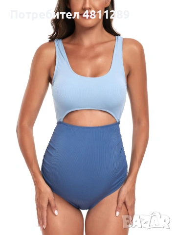 Цял бански за бременни, цвят - син, размер S, снимка 3 - Бански костюми - 54349906