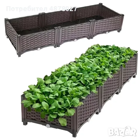 Модулна повдигната леха 120x40x22 см – За зеленчуци, билки и цветя, UV устойчива, кафява, снимка 7 - Декорация за дома - 55604470
