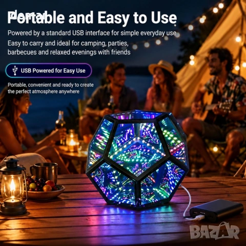 RGBW Infinity Mirror LED лампа с дистанционно и APP контрол (умно осветление), снимка 6 - Настолни лампи - 54910135