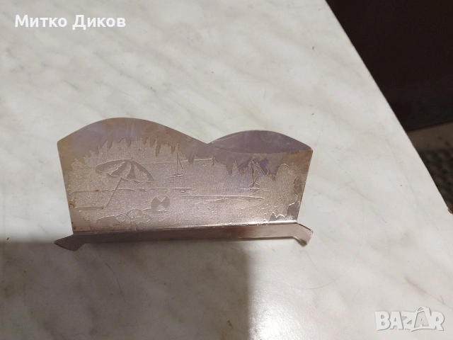 винтидж метална поставка за салфетки с гравиран плажен мотив,от соца рядка, снимка 3 - Аксесоари за кухня - 55147137