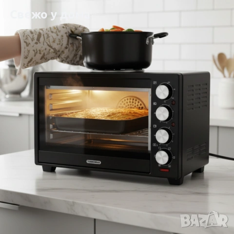 Компактна печка Termomax – фурна + два керамични котлона в едно, снимка 3 - Печки, фурни - 53961157