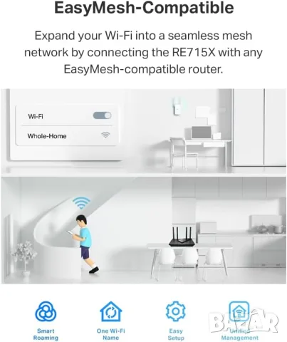 WiFi усилвател мощен двубандов TP-Link AX3000 WiFi 6 Range Extender DUAL BAND - ЗАВОДСКИ ЗАПЕЧАТАН, снимка 2 - Мрежови адаптери - 55298858
