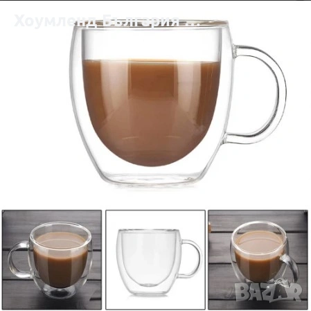 Двустенни стъклени термо чаши с дръжка 2х250Ml