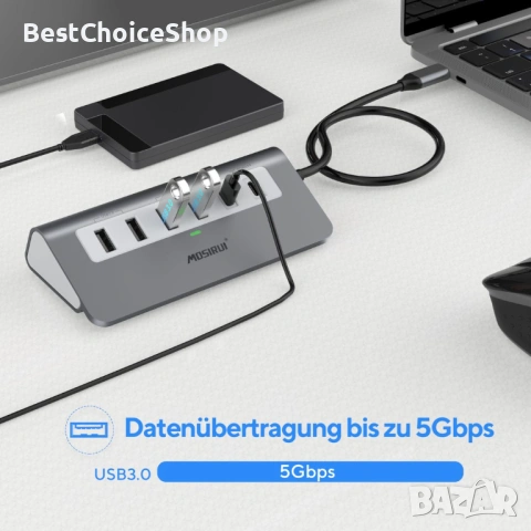 USB C Hub Многопортов адаптер, Mosirui 9-в-1 USB-C докинг станция с 4K HDMI, 5Gbps Type C 3.0, снимка 3 - Кабели и адаптери - 54154839