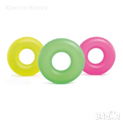 Надуваем детски пояс Intex Neon 91 см Зелен Жълт, снимка 2 - Басейни и аксесоари - 54498664