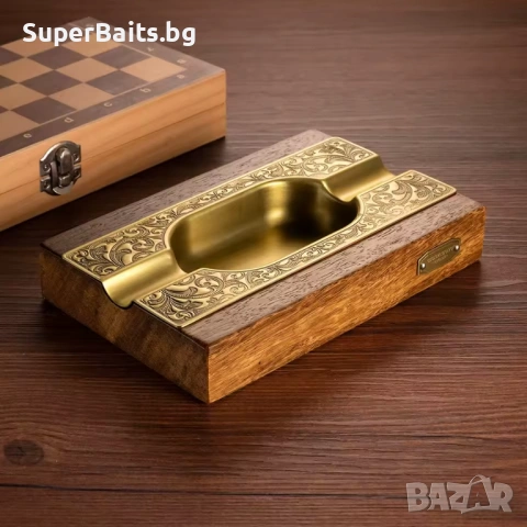 Премиум, луксозен пепелник от дърво и месинг, снимка 4 - Декорация за дома - 54271816