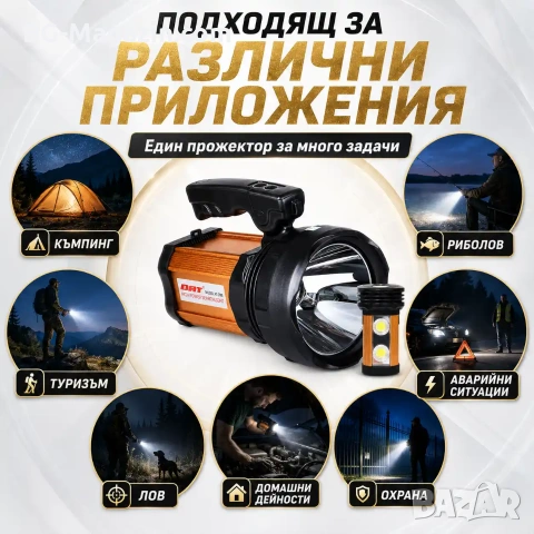 Мощен акумулаторен прожектор LED фенер къмпинг лампа за риболов туризъм палатка аварии работа лов, снимка 6 - Къмпинг осветление - 51017345