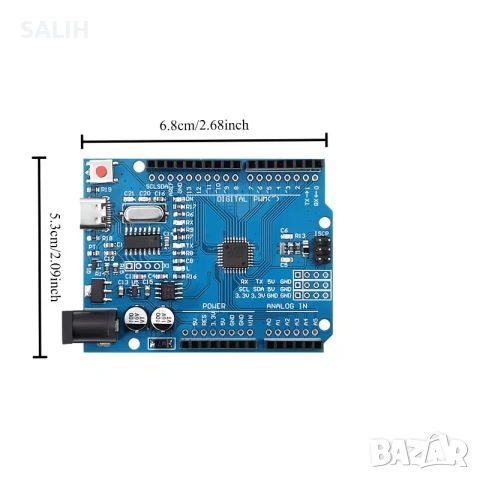 UNO R3 базова платка за ученици и начинаещи, Type-C, DIY роботи, съвместима с Arduino IDE, снимка 6 - Друга електроника - 54956889