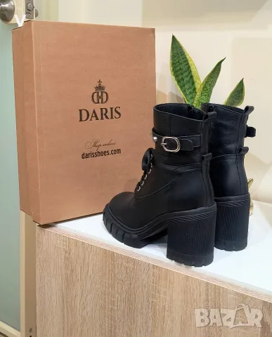 Страхотни черни дамски кожени боти ДАРИС Daris естествена кожа платформа дебел ток цип обувки ботуш, снимка 3 - Дамски боти - 55613620