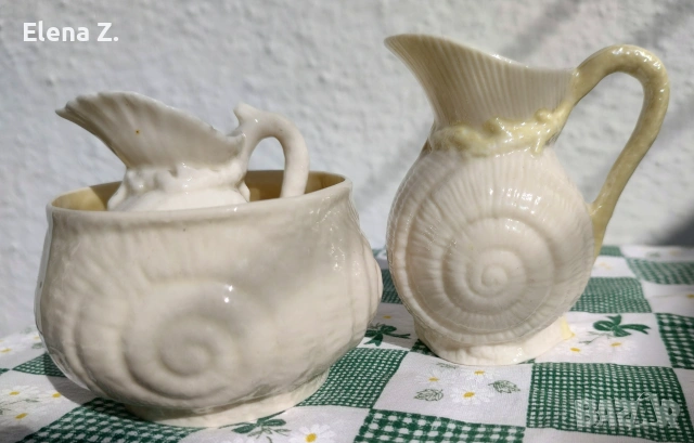 Антикварни и винтидж латиери и захарница Belleek - с морски охлюви, снимка 4 - Други - 54966286