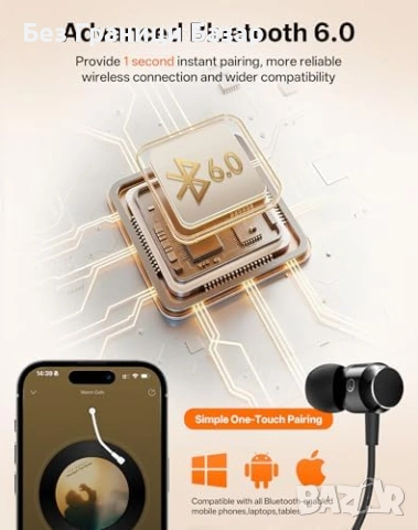 Нови Безжични слушалки за врат Bluetooth 6.0 с шумопотискане бързо зареждане и 35 часа работа, снимка 3 - Слушалки и портативни колонки - 54279841