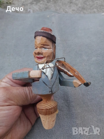 Anri Ръчно изработен стопер за бутилка Hand carved движи ръката и главата, снимка 2 - Антикварни и старинни предмети - 54714611