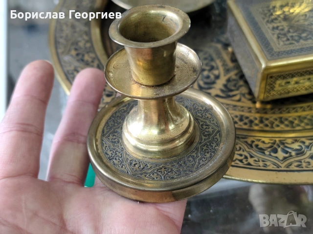 Стар месингов комплект за пушачи, снимка 2 - Антикварни и старинни предмети - 53970963