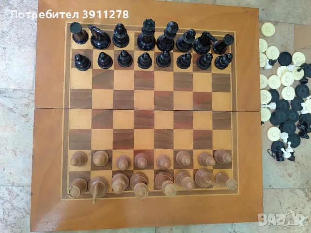 Ретро дървен шах и табла 2 в 1, снимка 2 - Шах и табла - 55575578