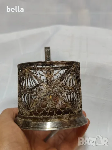 Винтидж съветски подстаканник (поставка за чаена чаша), изработен в известната ювелирна ..., снимка 4 - Други ценни предмети - 55688909