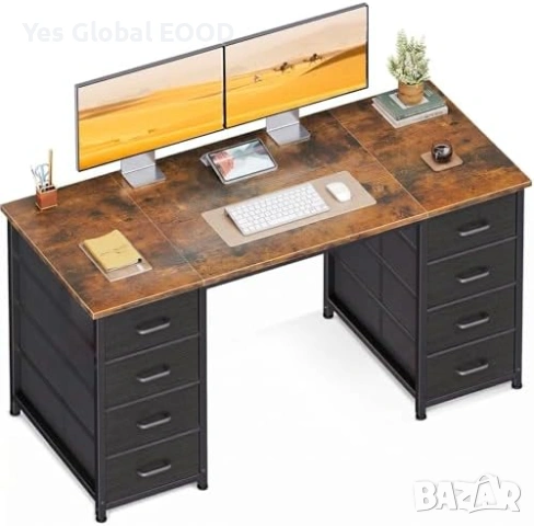 Бюро Coleshome 120см с 8 чекмеджета кафяво