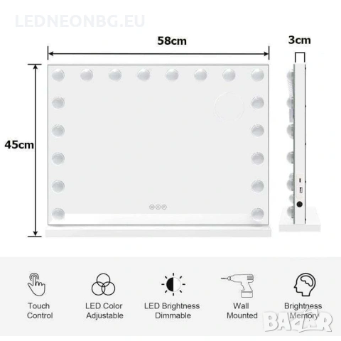 ✨HOLLYWOOD LED Козметично Огледало 58x45 см|Тъч управление |3 цвята светлина |БЕЗПЛАТНА ДОСТАВКА, снимка 2 - Други - 55096612
