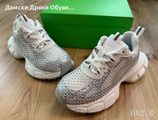 Дамски бели маратонки с камъни , снимка 8 - Маратонки - 55144653