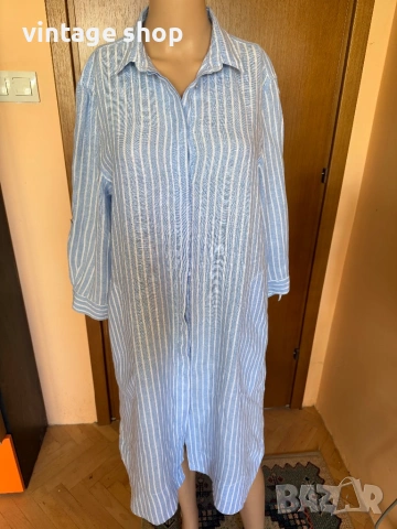 Морска лятна ленена туника тип риза, размер L/XL