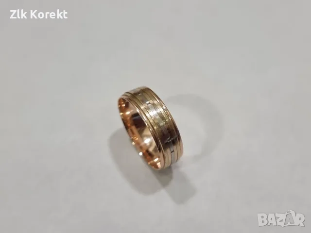 Трицветна златна халка 14К, снимка 5 - Пръстени - 55577544