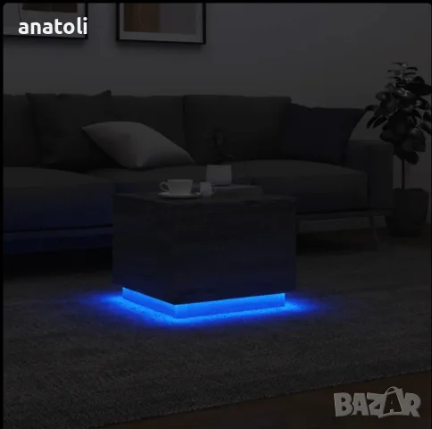 Маси за кафе 2.бр с LED осветление, сив сонома, 50x50x40 см чисто нови от Германия , снимка 2 - Маси - 55601577