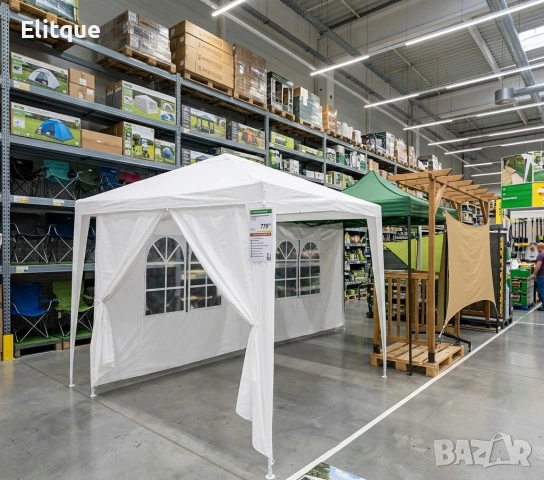 Градинска шатра 3x6 м водоустойчива - Парти палатка с 6 странични панела, прозорци и UV защита