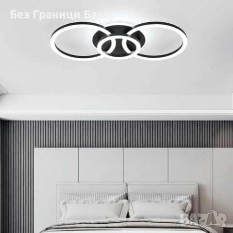 Нова таванна лампа Черен LED плафон 3 пръстена 50W димируем за хол спалня кухня осветление, снимка 5 - Лед осветление - 54920762