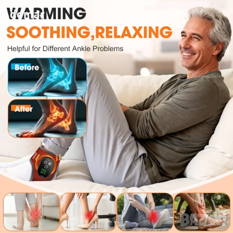 Безжична нагревателна подложка за глезени с вибрационен масаж, 3000mAh, снимка 3 - Масажори - 54065007