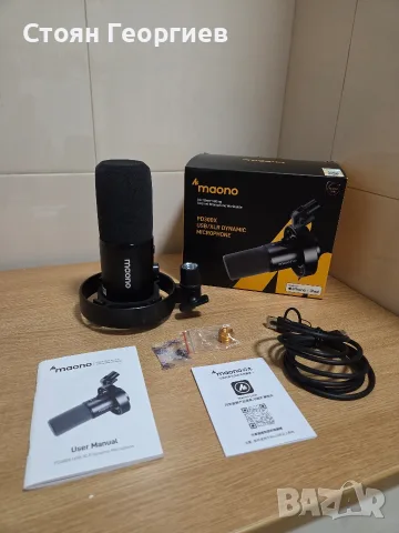 динамичен микрофон Maono PD300X, който предлага двоен интерфейс за свързване чрез USB-C или XLR.