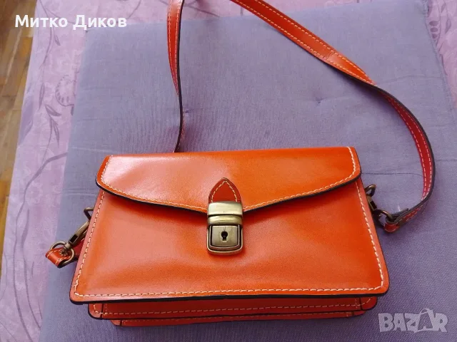 Оранжева чанта #4 естествена кожа Италия нова 225х140х80мм