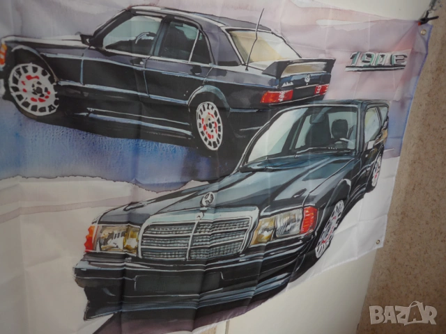 Mercedes Benz 190 E Знаме кола здравата кола дизеловия мотор бензинов двигател немска машина класика, снимка 2 - Декорация за дома - 54663625