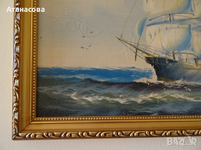H. SENI картина "Платноход" масло 1960 г, снимка 4 - Картини - 54721681