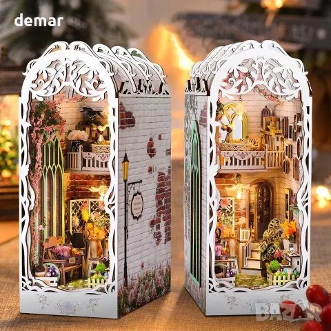Комплект за кътче за книги за възрастни с LED светлина, 3D дървен пъзел, (Тайната градина)