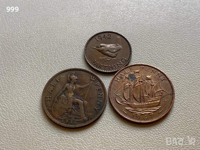  фартинг 1942, 1/2 пени 1936, 1967 Великобритания