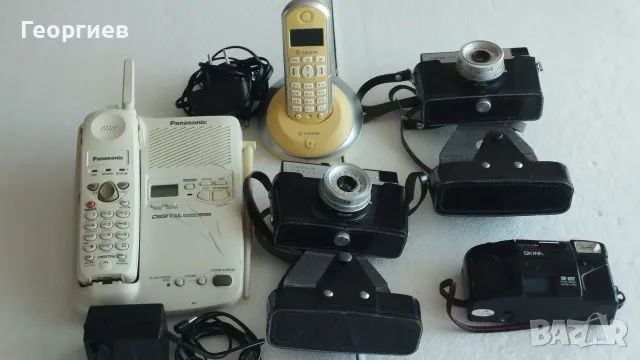 Ретро телефон "Panasonic"и Sagem.Фотоапарати" Сменя 8 и Skina за лента с калъфи.