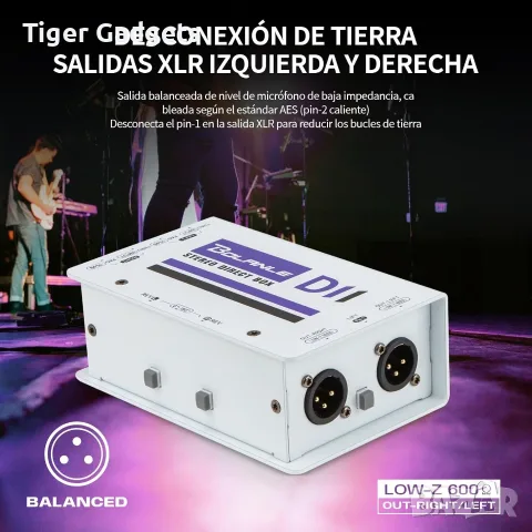Bolanle D2 пасивен стерео DI Box 2-канален с XLR, -15dB PAD, Ground Lift и Phase Reverse, снимка 5 - Ресийвъри, усилватели, смесителни пултове - 55562462