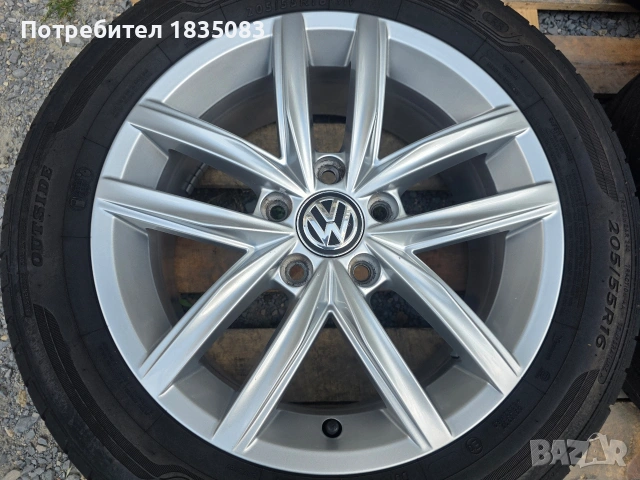 Лети джанти 16ки 5х112 VW + летни гуми 205/55/16 Dunlop, снимка 5 - Гуми и джанти - 55080936