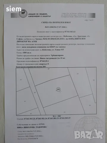 Дворно място/ Парцел 1000 кв.м + Нова скица