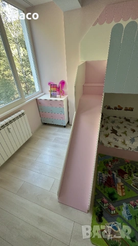 Обзавеждане за детска стая с двойно легло с пързалка и стълбички и комод с чекмеджета, снимка 4 - Спални и легла - 54355880
