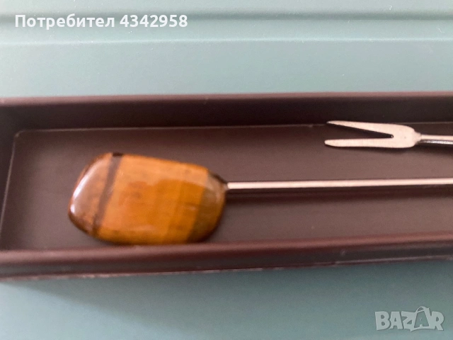 Винтидж комплект шишчета/вилички за канапе с естествени камъни.1960-1970г., снимка 4 - Антикварни и старинни предмети - 54563842