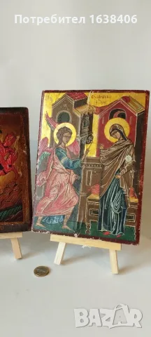 Лот от 3 броя ръчно рисувани православни икони върху дърво, снимка 2 - Икони - 55433237