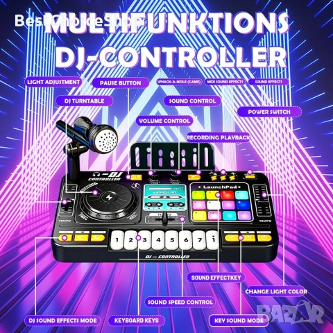Детски DJ пулт с реалистични звукови ефекти и Bluetoothс, микрофон и динамични светлини, снимка 11 - Други - 54962201