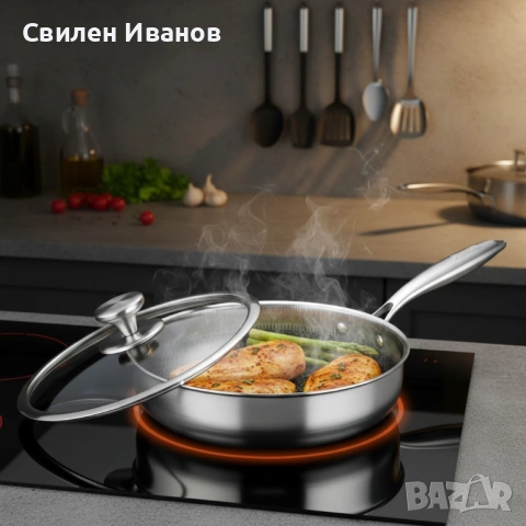 Тиган с капак Goldmann Fusionhex Pro, Дълбок, Незалепващо Покритие, Неръждаема стомана, снимка 6 - Съдове за готвене - 54531737