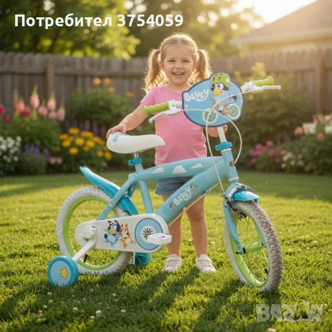 Детски велосипед Bluey 16" със спомагателни колела – светлосин, за деца 5–7 години, снимка 3 - Детски велосипеди, триколки и коли - 55148034