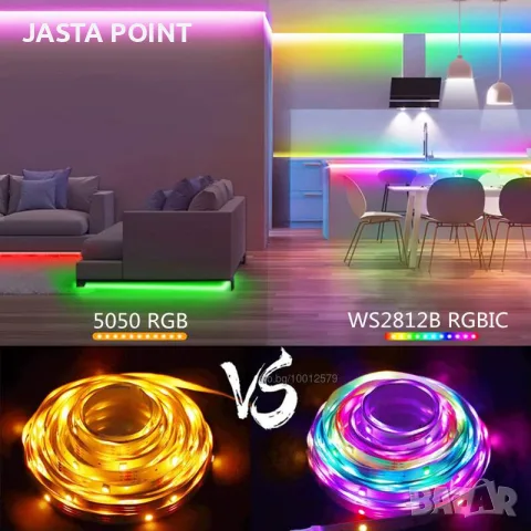 5м LED Лента RGB-IC, Bluetooth, Цветомузика, Микрофон, App, Дистанционно, снимка 4 - Лед осветление - 55326600