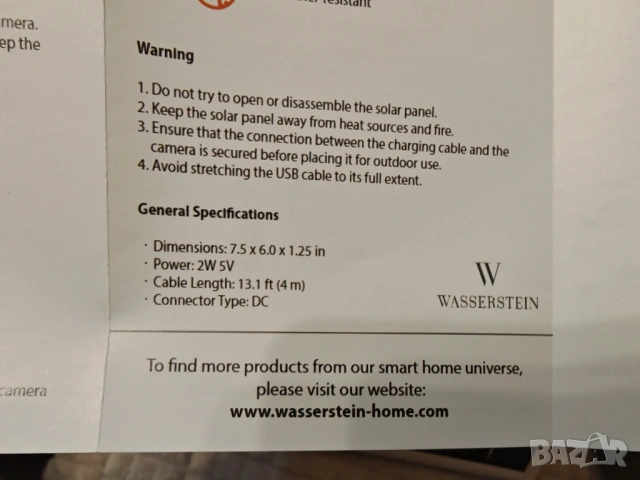 Wasserstein Solar Panel за Ring камери USB-C + стойка Соларен панел за външни камери, снимка 3 - Друга електроника - 54497050