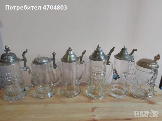 Колекция от 6 ретро немски халби за бира с капаци – Кристално стъкло, снимка 7 - Колекции - 53960008